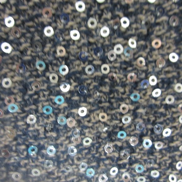 CHICOS 1 Womens Medium Blue Beige LS Silver Sequin Front Zip Wool Blend Sweater - Picture 4 of 11